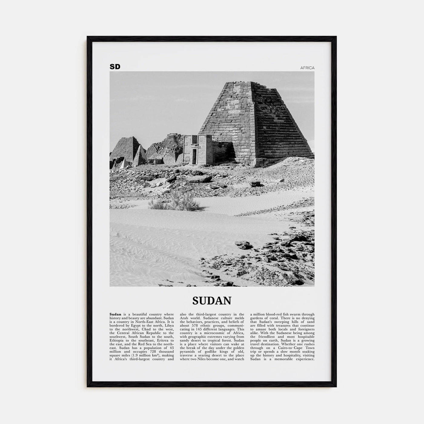 Sudan Poster Black Wood / 8x12 in Nbourhood Travel B&W Poster