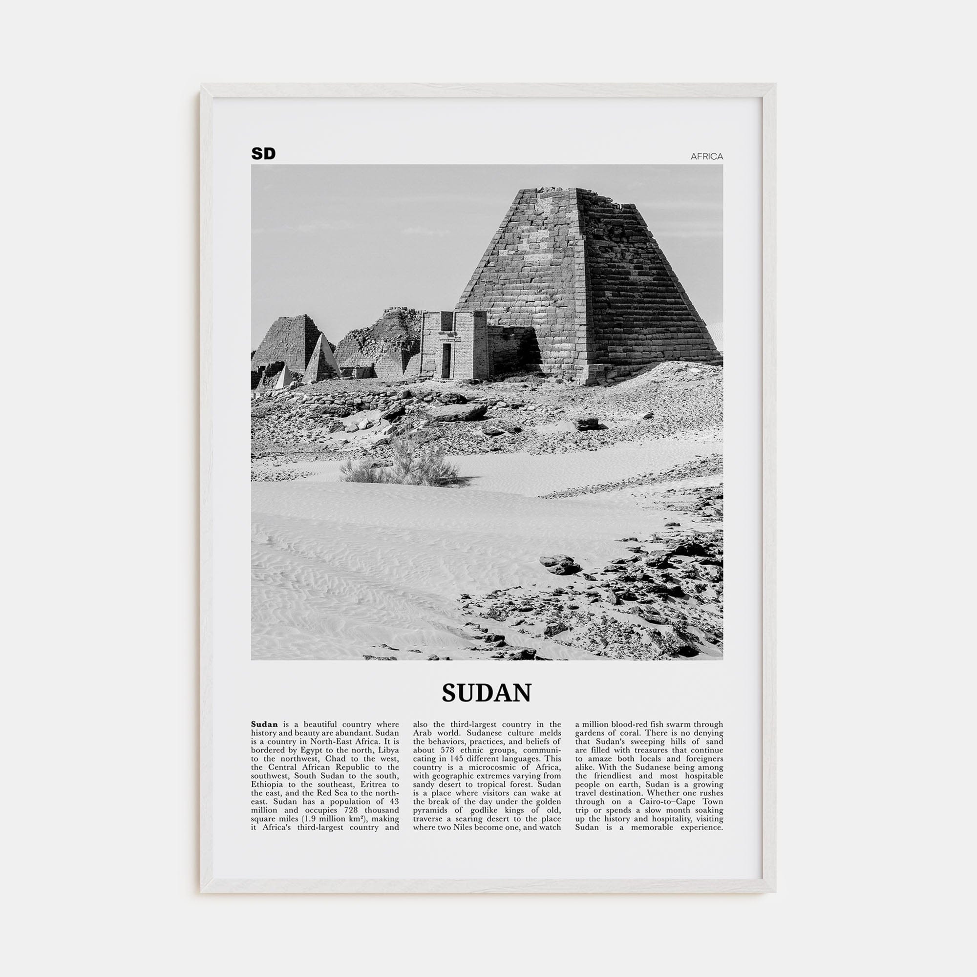 Sudan Poster White Wood / 8x12 in Nbourhood Travel B&W Poster