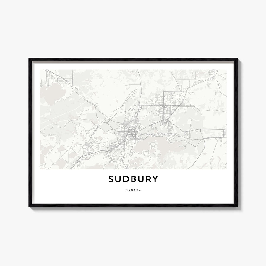Sudbury black & white map poster of United Kingdom – horizontal wall art, unframed print shown in interior mockup