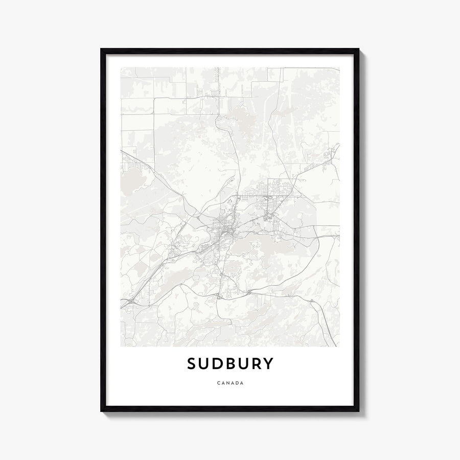 Sudbury black & white map poster of United Kingdom – vertical wall art, unframed print shown in interior mockup