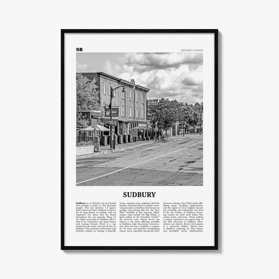 Sudbury black & white newspaper poster of United Kingdom – vertical wall art, unframed print shown in interior mockup