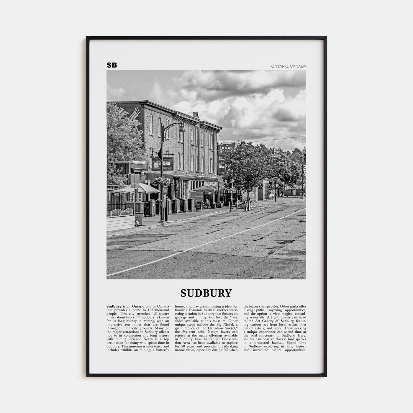 Sudbury Poster Black Metal / 8x12 in Nbourhood Travel B&W Poster