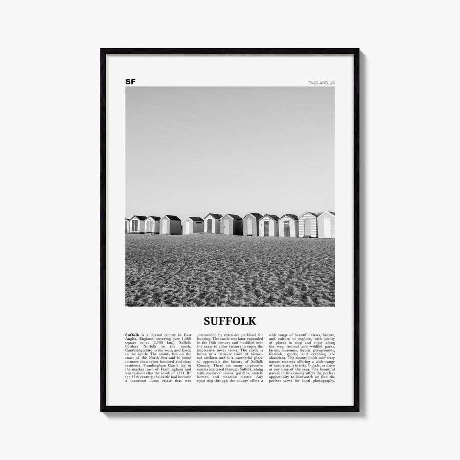 Suffolk black & white newspaper poster of Virginia, USA – vertical wall art, unframed print shown in interior mockup