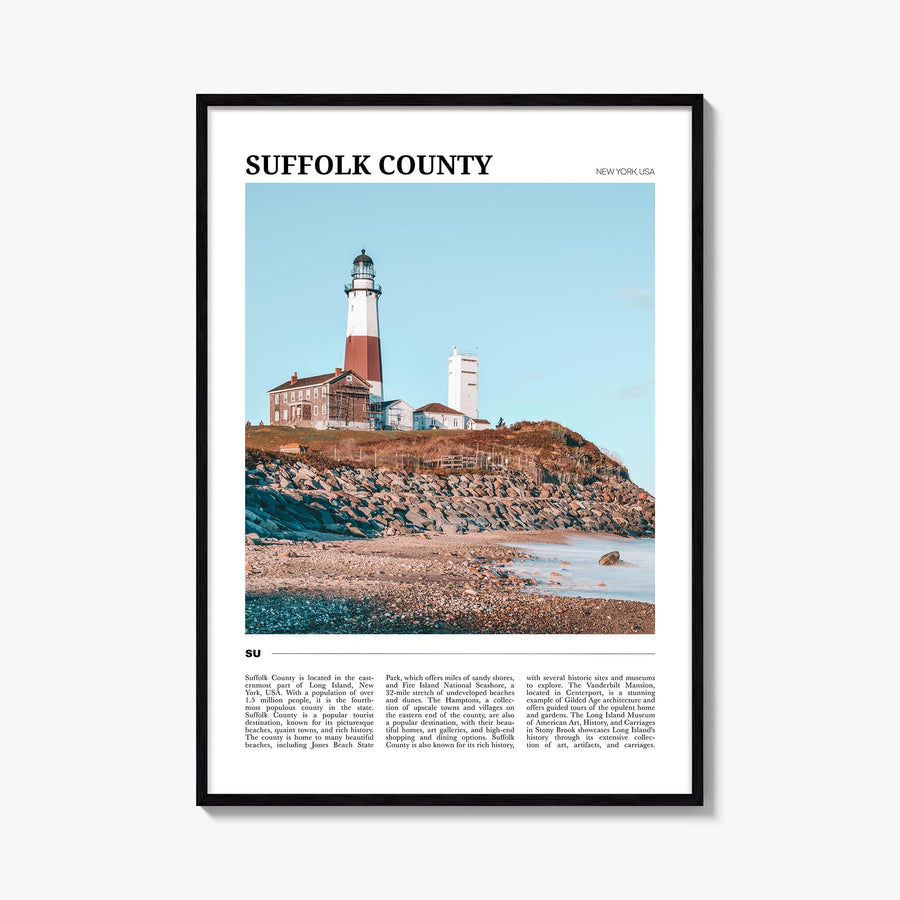 Suffolk County colorful travel poster of New York, USA – vertical wall art, unframed print shown in interior mockup
