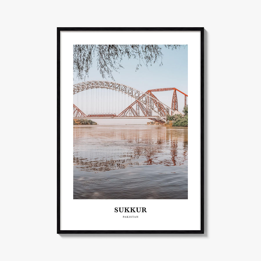 Sukkur colorful classic poster of Pakistan – vertical wall art, unframed print shown in interior mockup