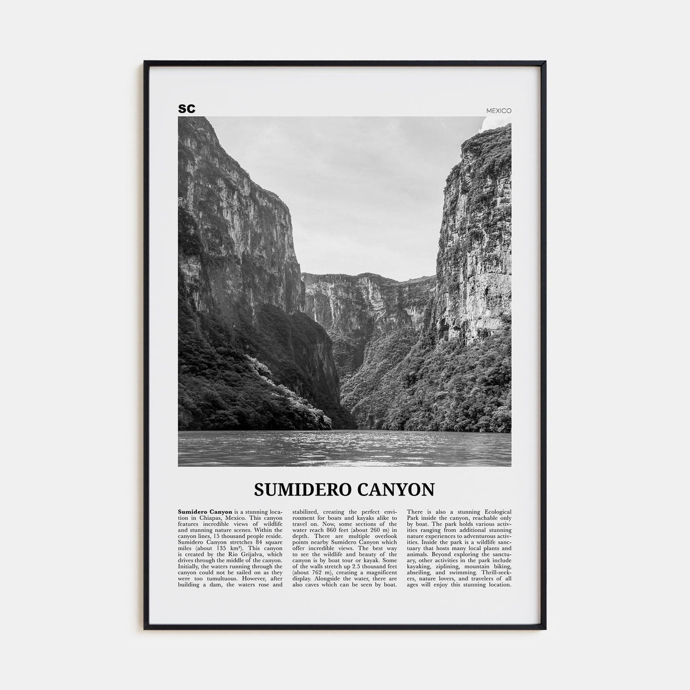 Sumidero Canyon Poster Black Metal / 8x12 in Nbourhood Travel B&W Poster