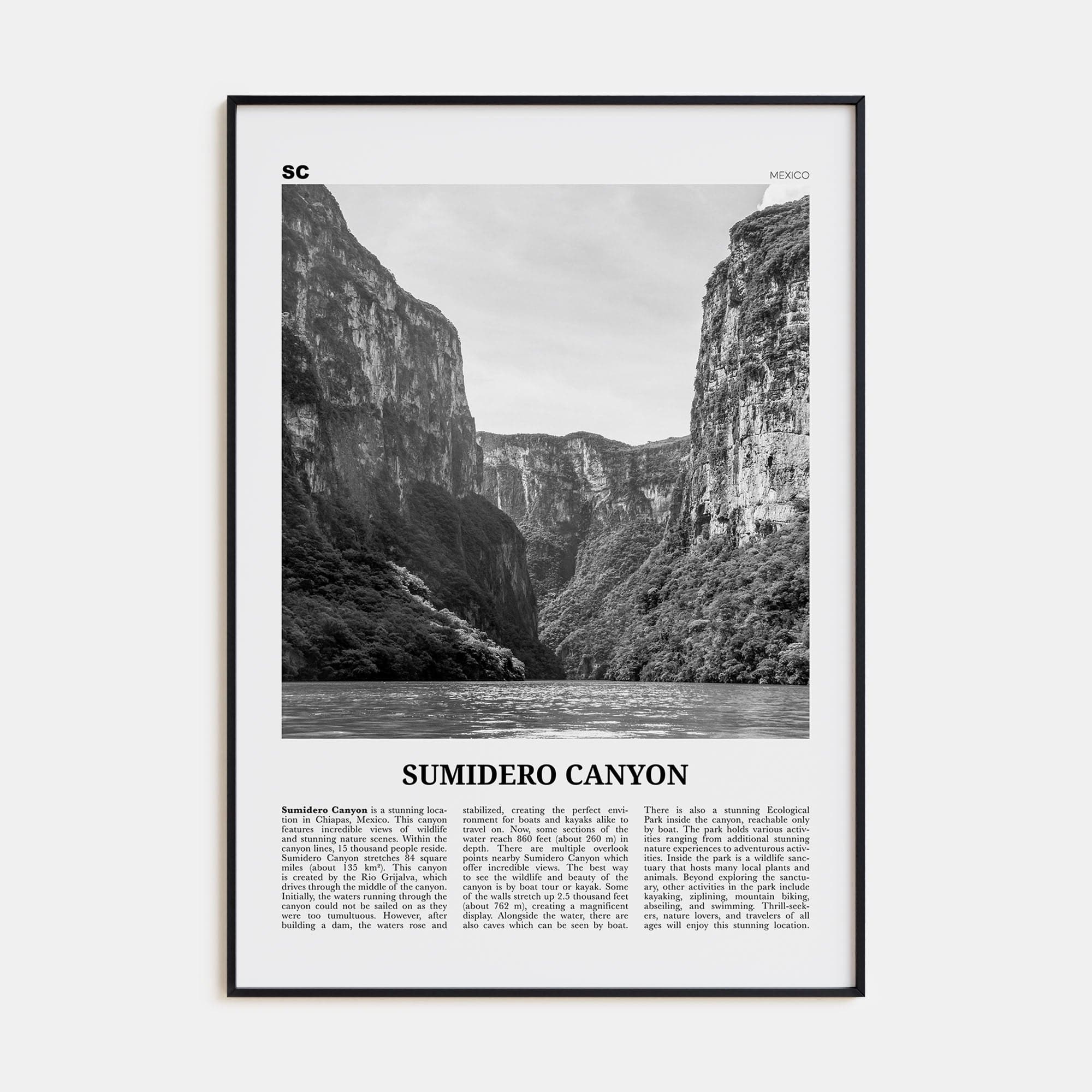 Sumidero Canyon Poster Black Metal / 8x12 in Nbourhood Travel B&W Poster