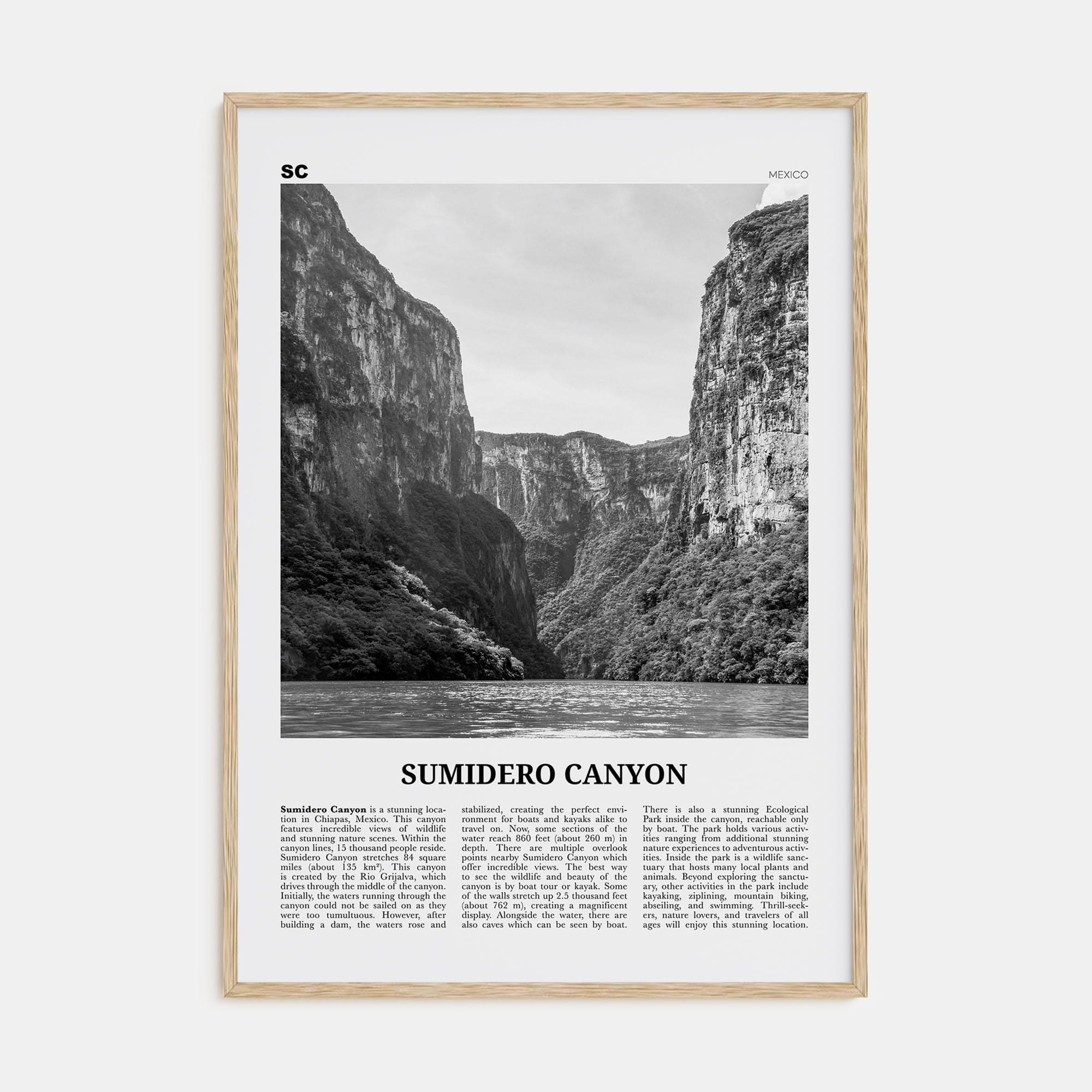 Sumidero Canyon Poster Natural Wood / 8x12 in Nbourhood Travel B&W Poster