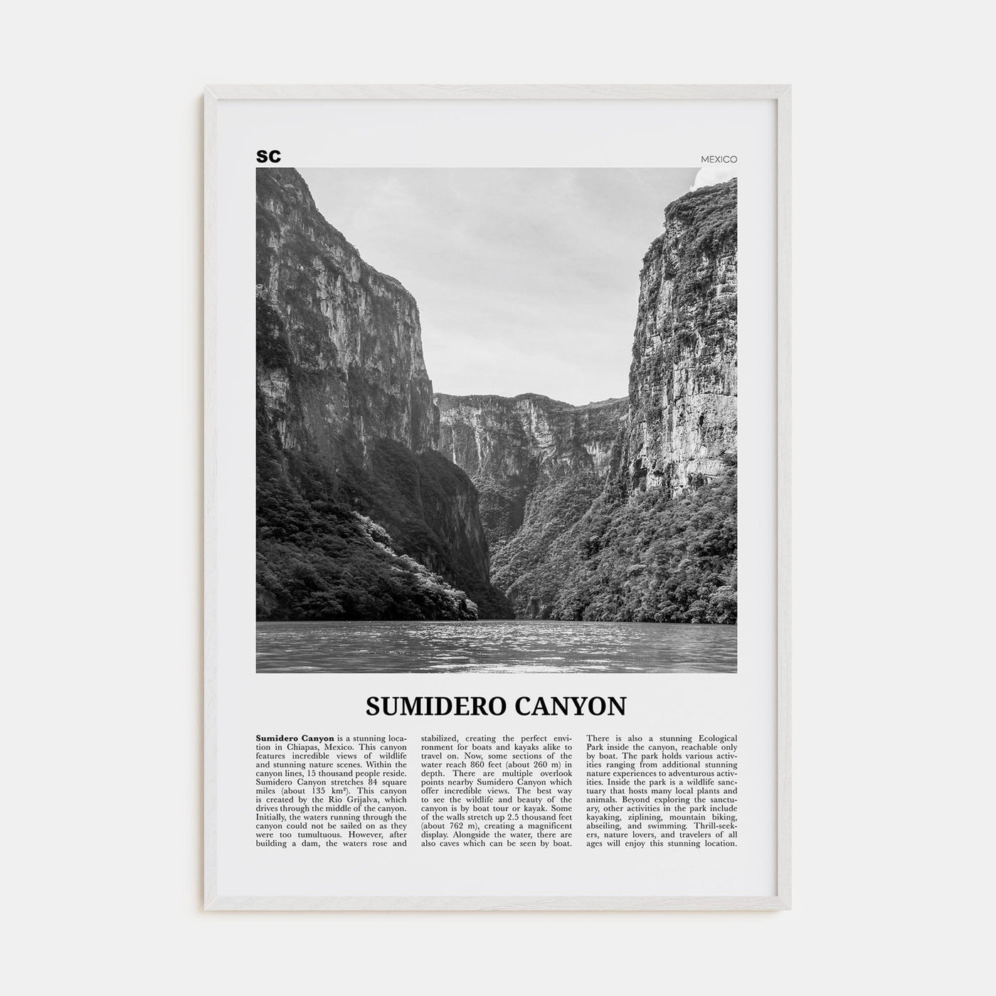 Sumidero Canyon Poster White Wood / 8x12 in Nbourhood Travel B&W Poster