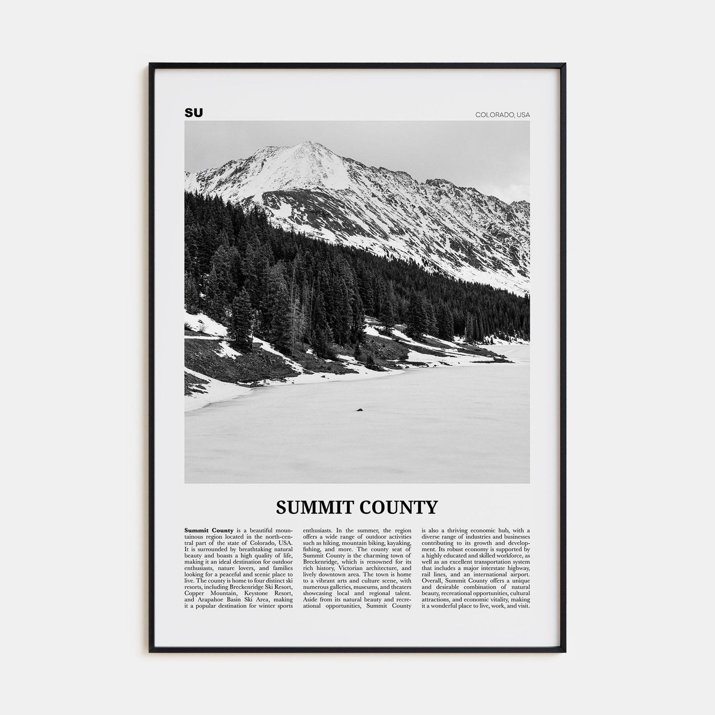 Summit County Poster Black Metal / 8x12 in Nbourhood Travel B&W Poster