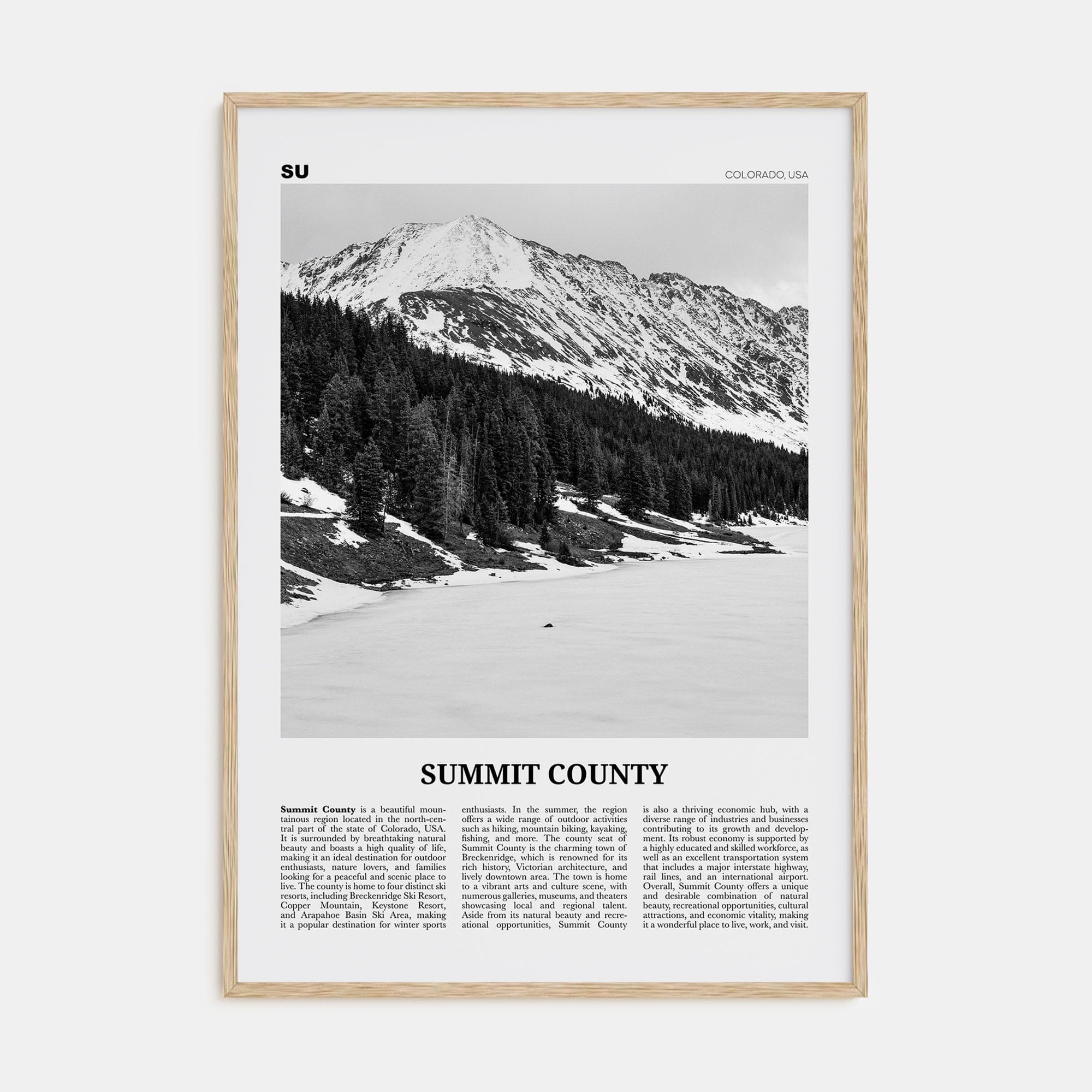 Summit County Poster Natural Wood / 8x12 in Nbourhood Travel B&W Poster