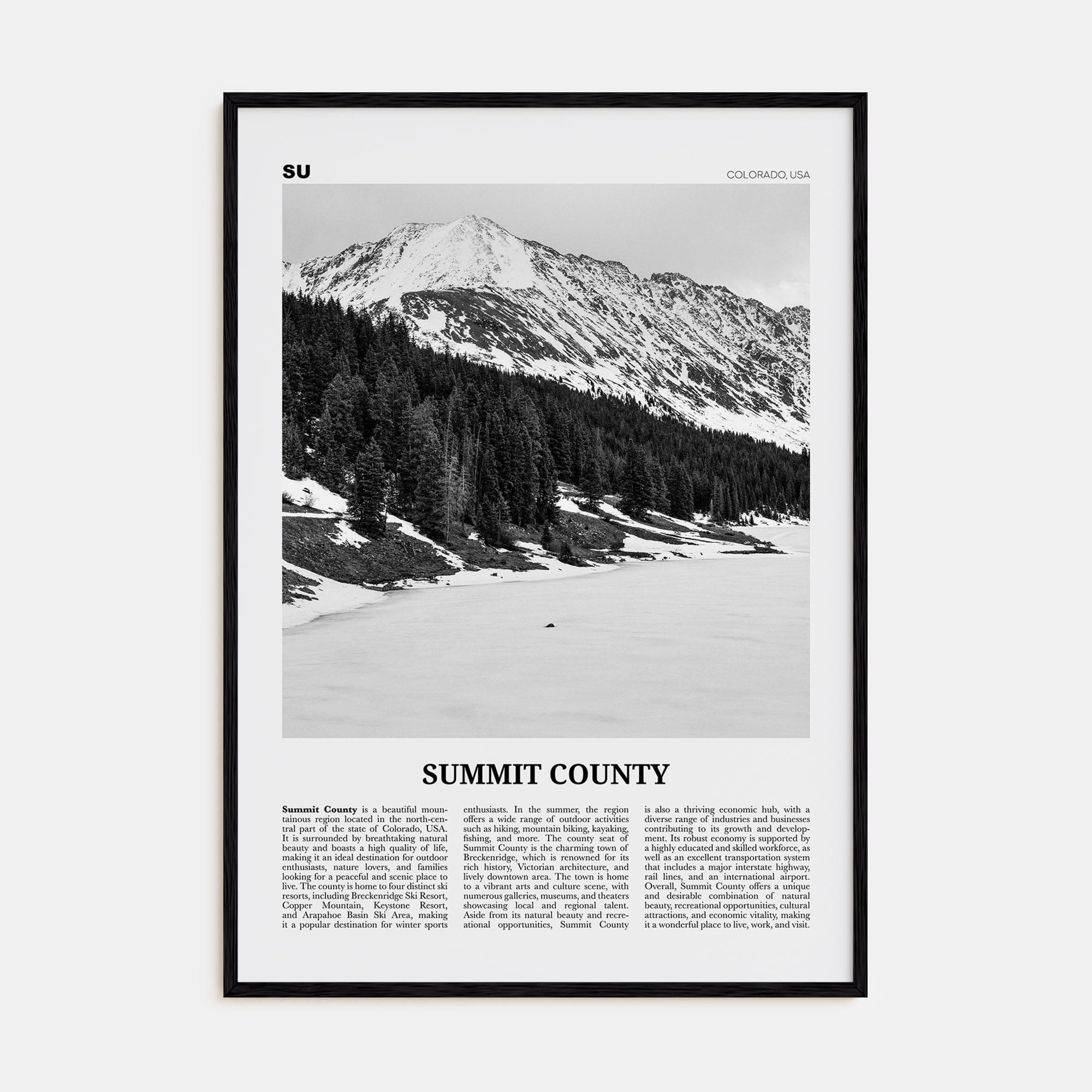 Summit County Poster Black Wood / 8x12 in Nbourhood Travel B&W Poster