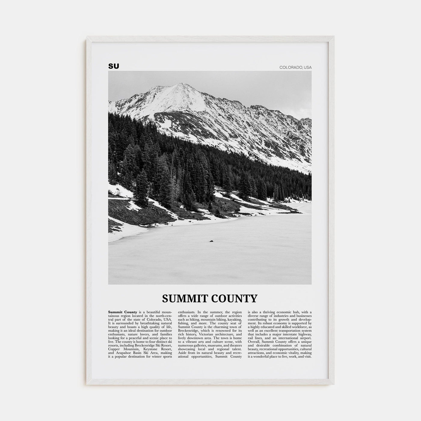 Summit County Poster White Wood / 8x12 in Nbourhood Travel B&W Poster