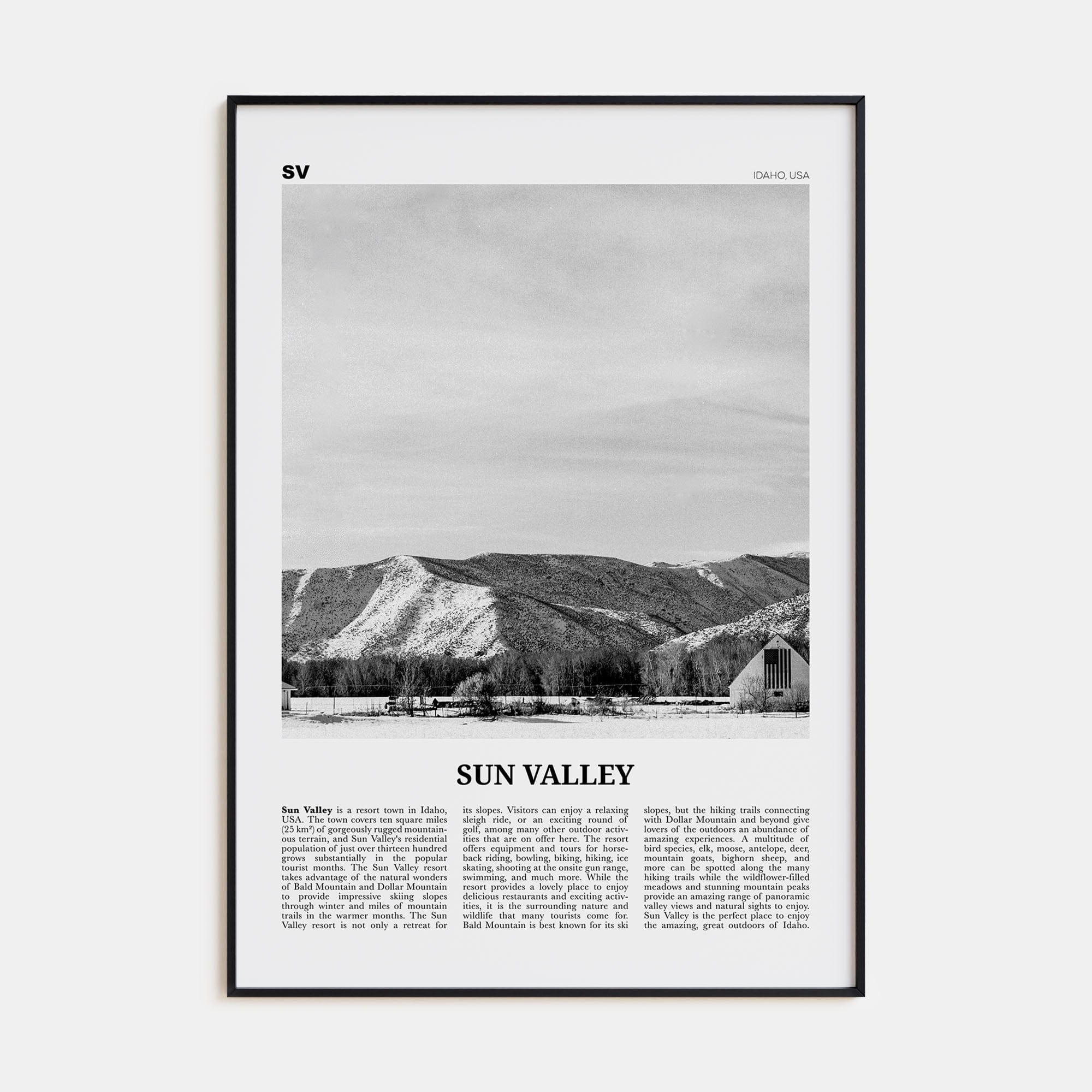 Sun Valley Poster Black Metal / 8x12 in Nbourhood Travel B&W Poster