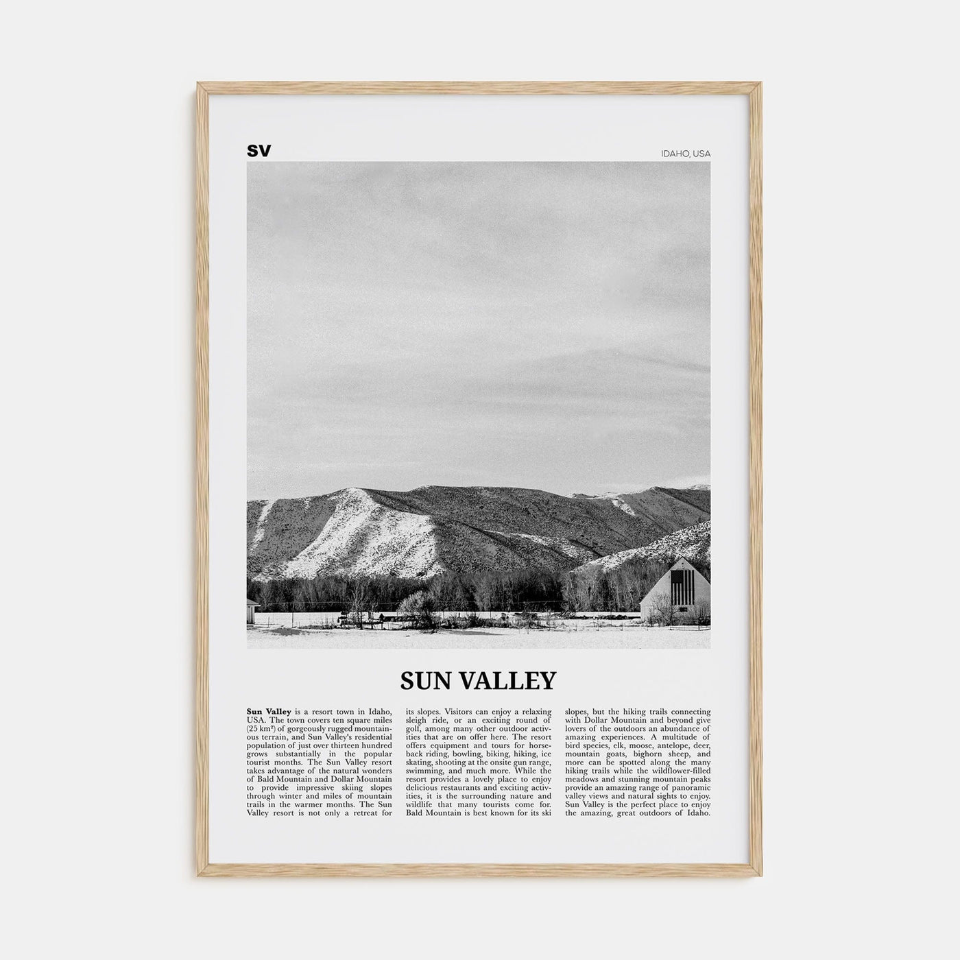 Sun Valley Poster Natural Wood / 8x12 in Nbourhood Travel B&W Poster