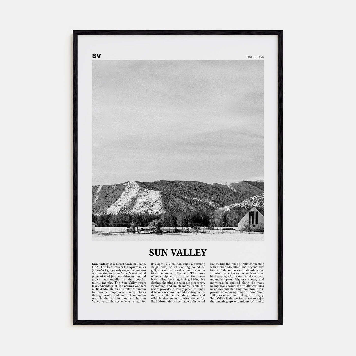 Sun Valley Poster Black Wood / 8x12 in Nbourhood Travel B&W Poster