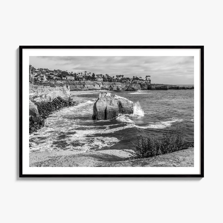 Sunset Cliffs Photo Poster, framed poster mockup, white border