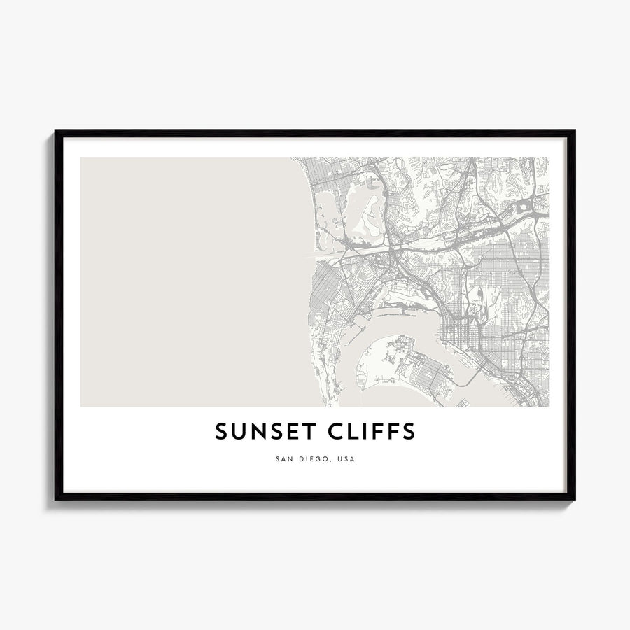 Sunset Cliffs Map Poster, framed poster mockup