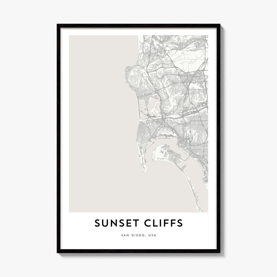 Sunset Cliffs Map Poster, framed poster mockup
