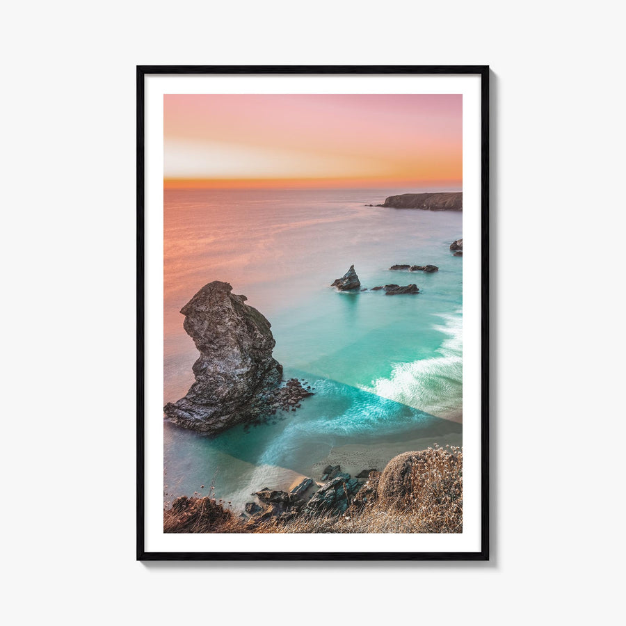 Sunset Cliffs no. 1 colorful photo poster of San Diego, California – vertical wall art, unframed print shown in interior mock