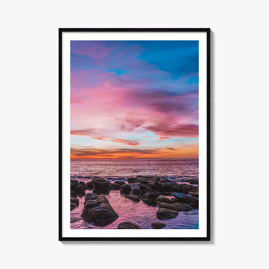 Sunset Cliffs no. 2 colorful photo poster of San Diego, California – vertical wall art, unframed print shown in interior mock