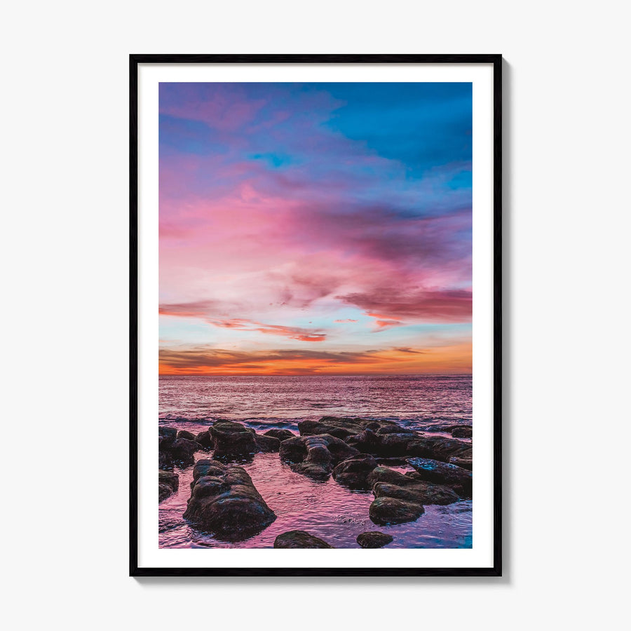 Sunset Cliffs Photo No 2 Poster, framed poster mockup, white border