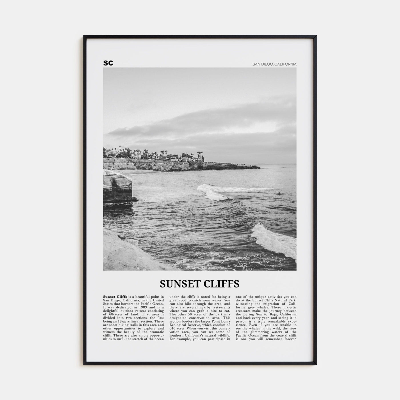 Sunset Cliffs Poster Black Metal / 8x12 in Nbourhood Travel B&W Poster