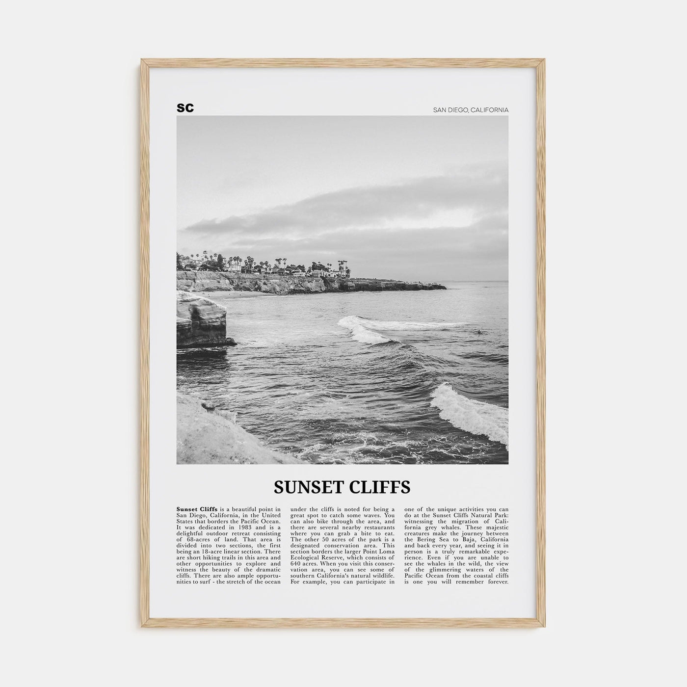 Sunset Cliffs Poster Natural Wood / 8x12 in Nbourhood Travel B&W Poster