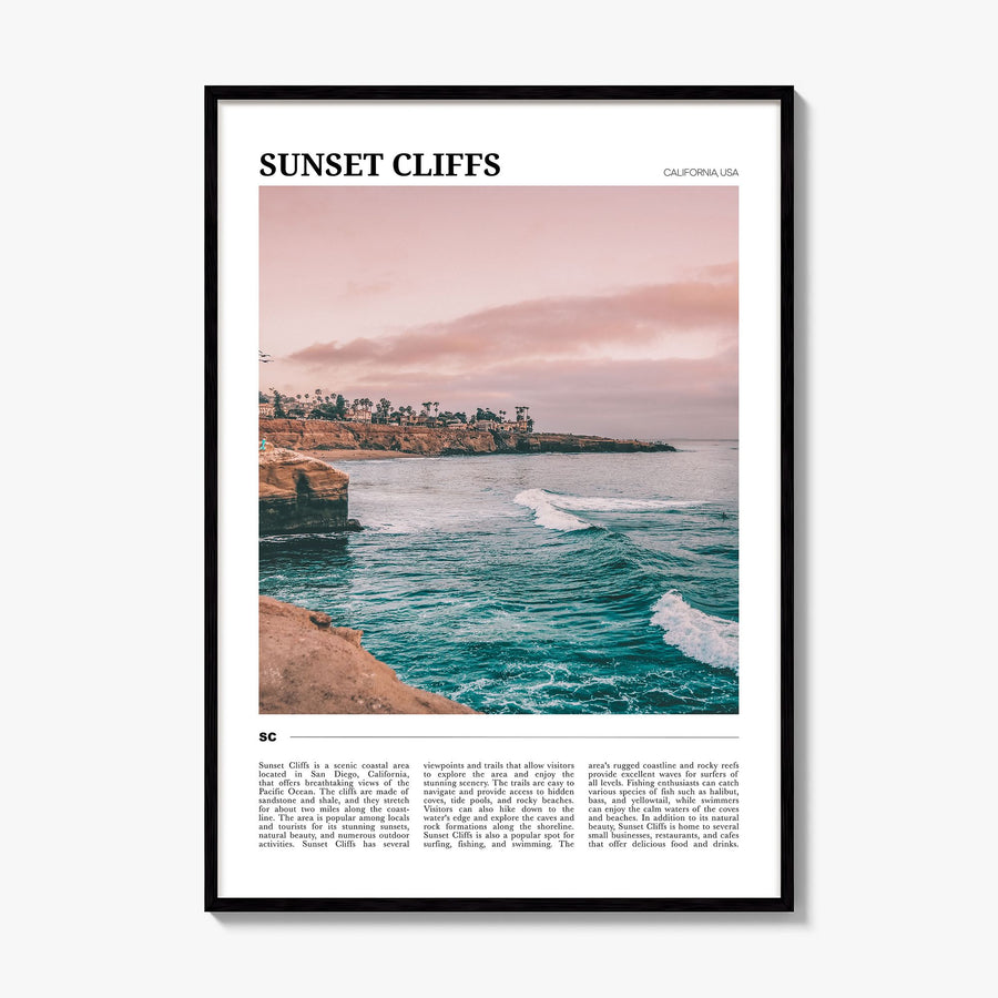 Sunset Cliffs Travel Poster, framed poster mockup