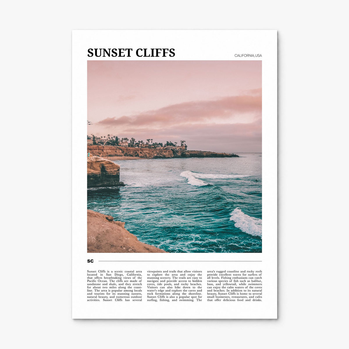 Sunset Cliffs Travel Poster, print only (unframed)