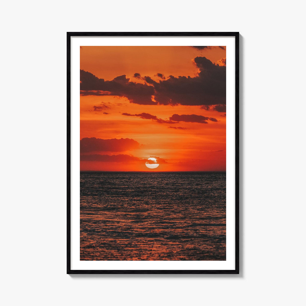 Sunset Ocean no. 2 colorful photo poster – vertical wall art, unframed print shown in interior mockup