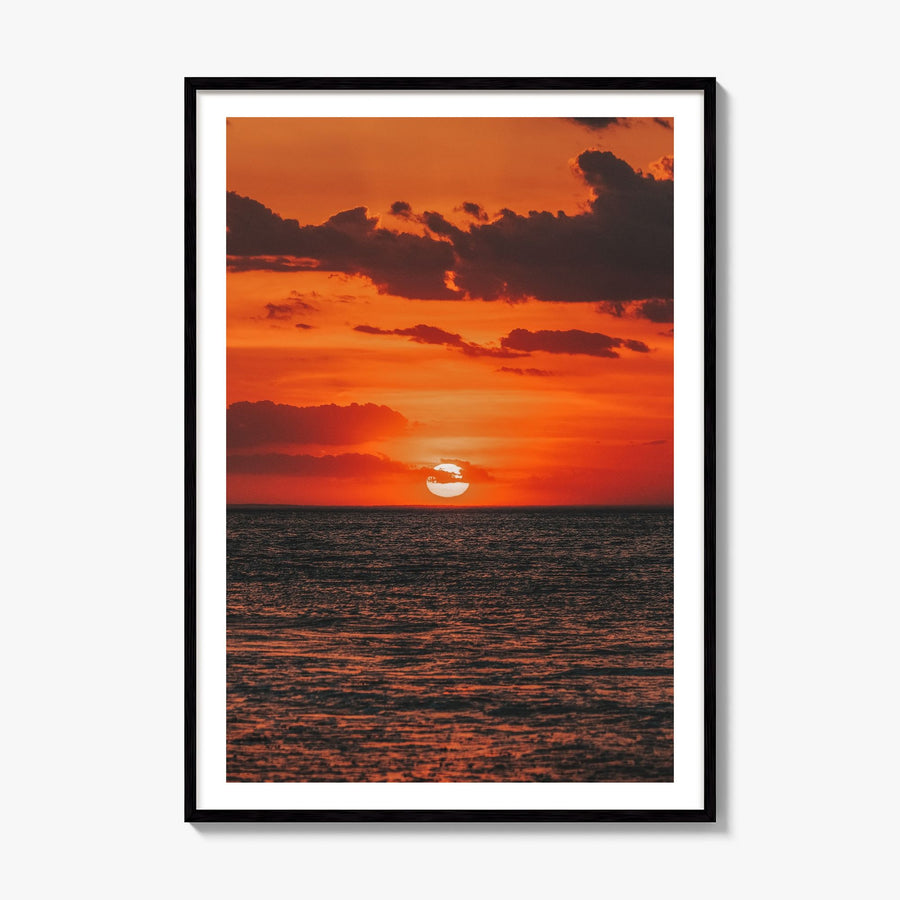 Sunset Ocean Photo No 3 Poster, framed poster mockup, white border