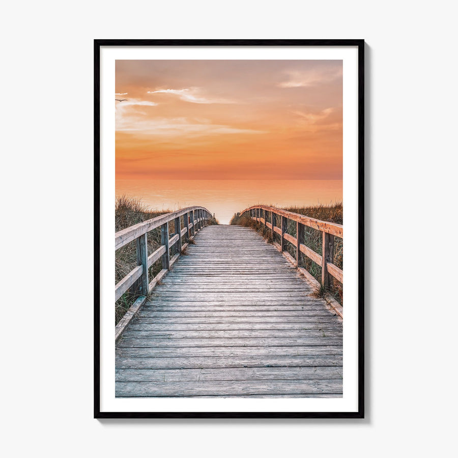 Sunset Road to the Beach Photo Poster, framed poster mockup, white border