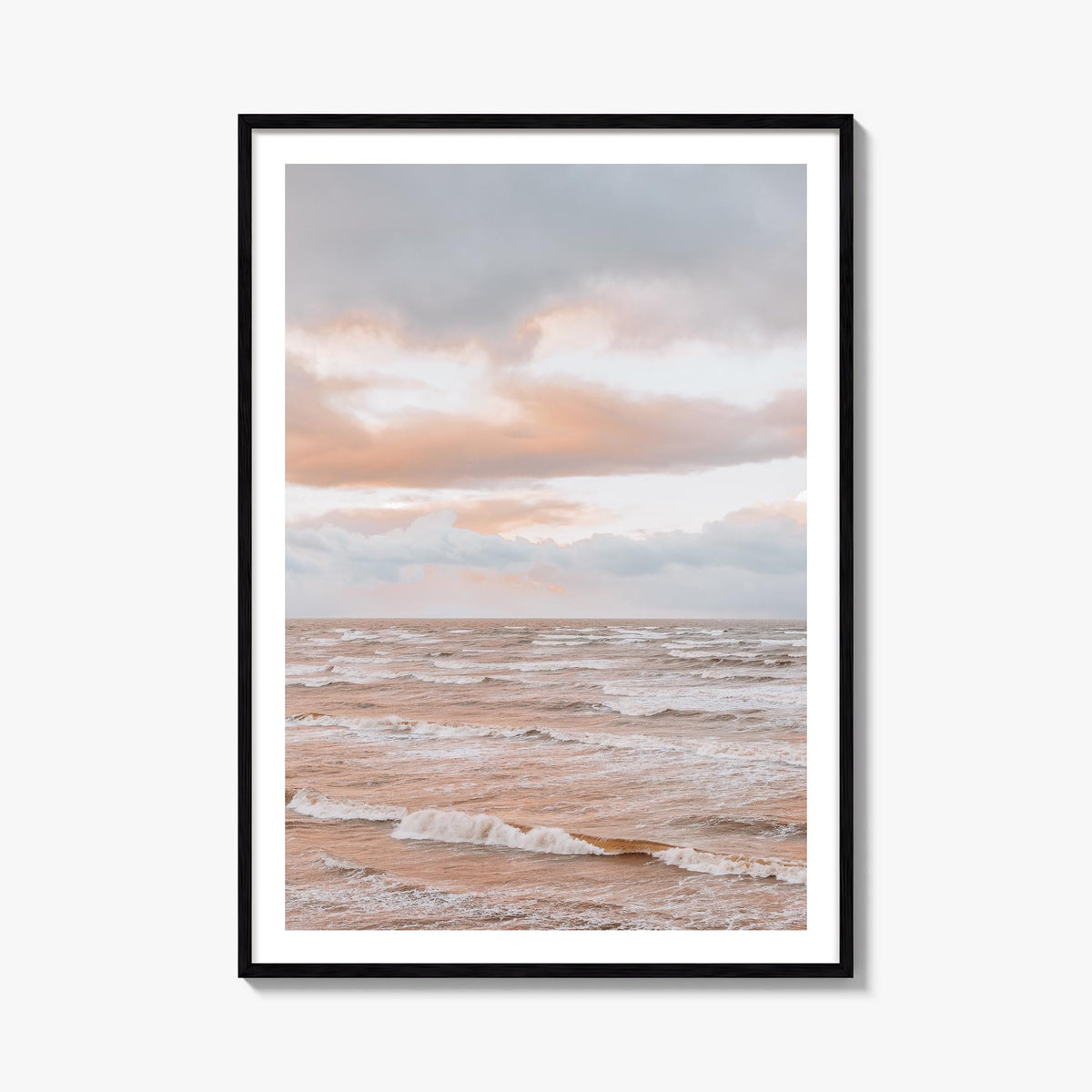 Sunset Waves no. 1 colorful photo poster – vertical wall art, unframed print shown in interior mockup
