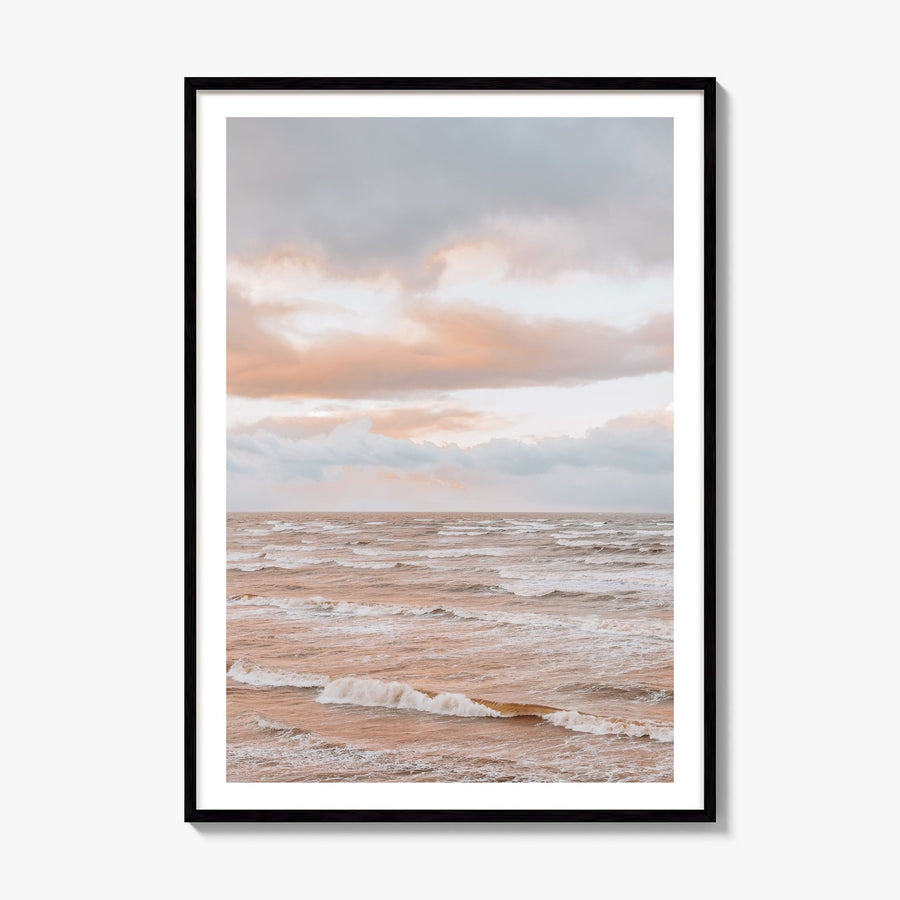 Sunset Waves Photo No 1 Poster, framed poster mockup, white border