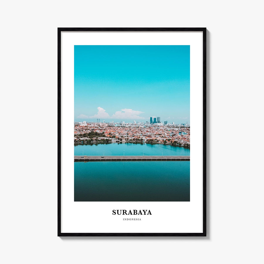 Surabaya colorful classic poster of Indonesia – vertical wall art, unframed print shown in interior mockup