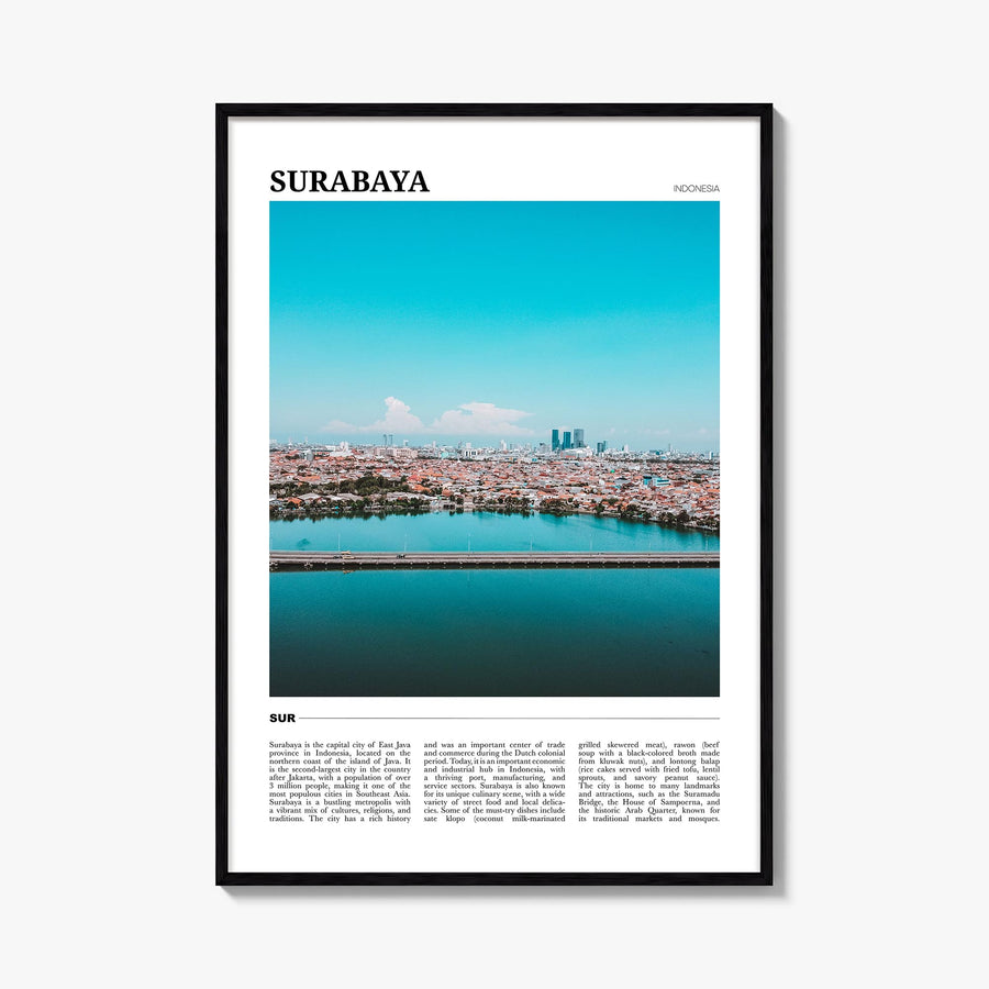Surabaya colorful travel poster of Indonesia – vertical wall art, unframed print shown in interior mockup
