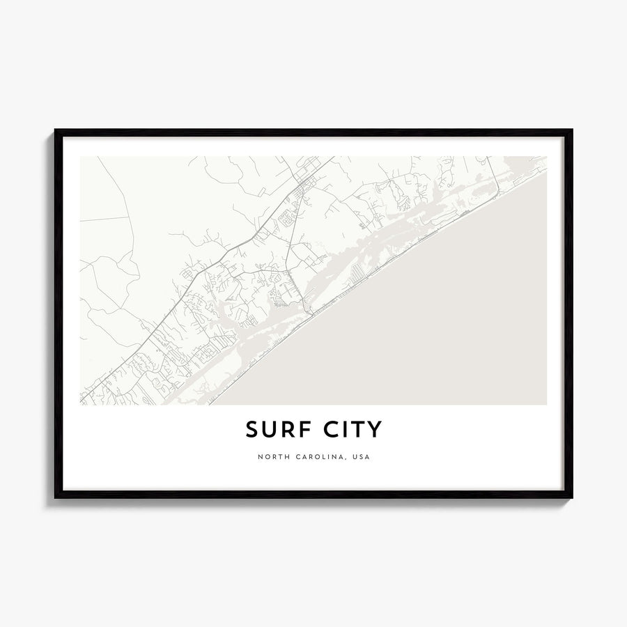 Surf City Map Poster, framed poster mockup