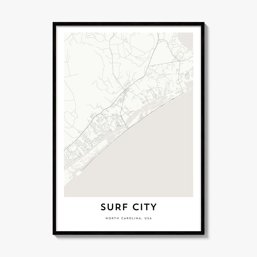 Surf City Map Poster, framed poster mockup