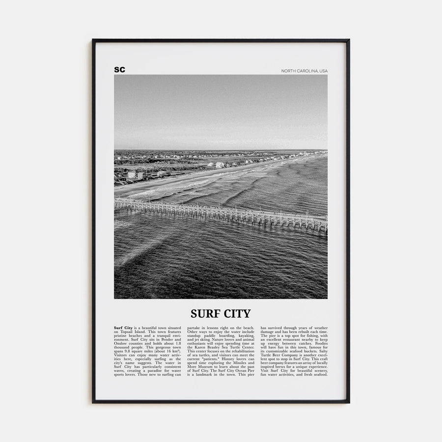 Surf City Poster Black Metal / 8x12 in Nbourhood Travel B&W Poster