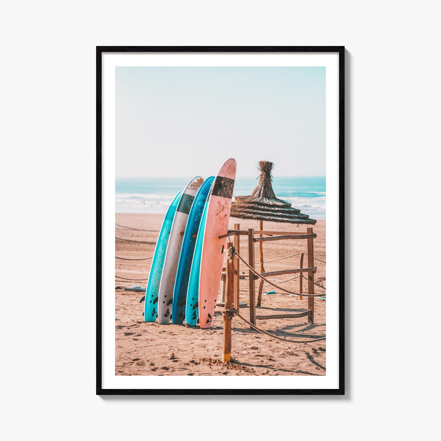 Surfboards no. 1 colorful photo poster – vertical wall art, unframed print shown in interior mockup