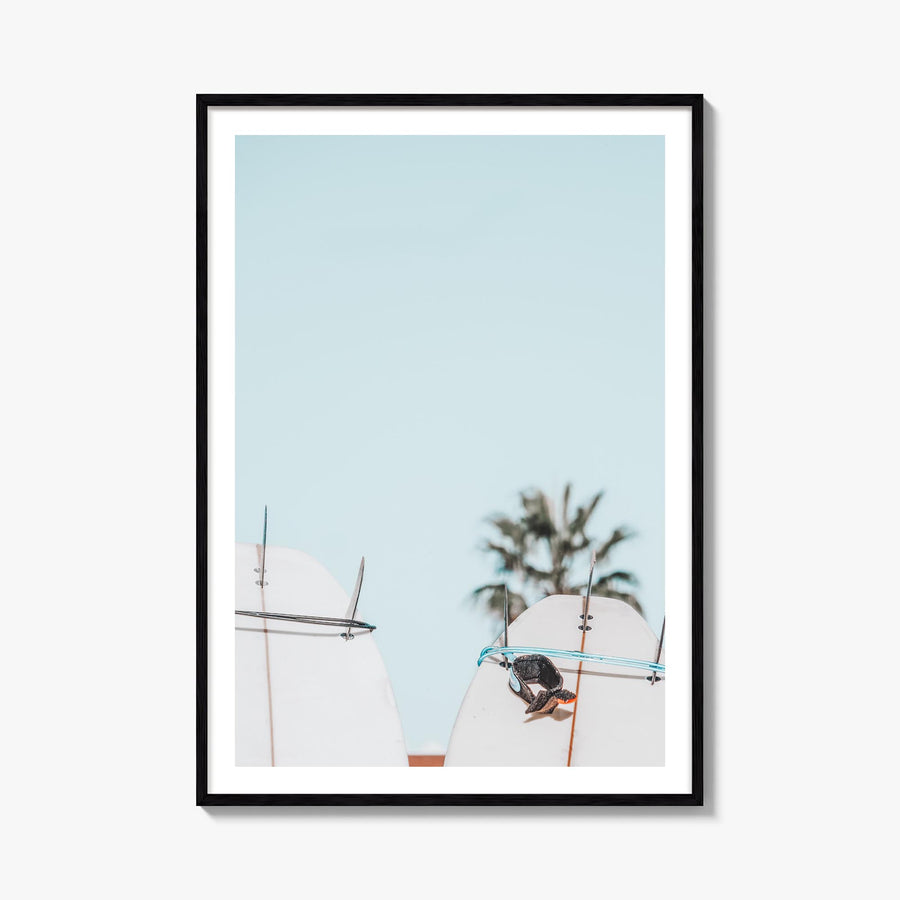 Surfboards no. 3 colorful photo poster – vertical wall art, unframed print shown in interior mockup