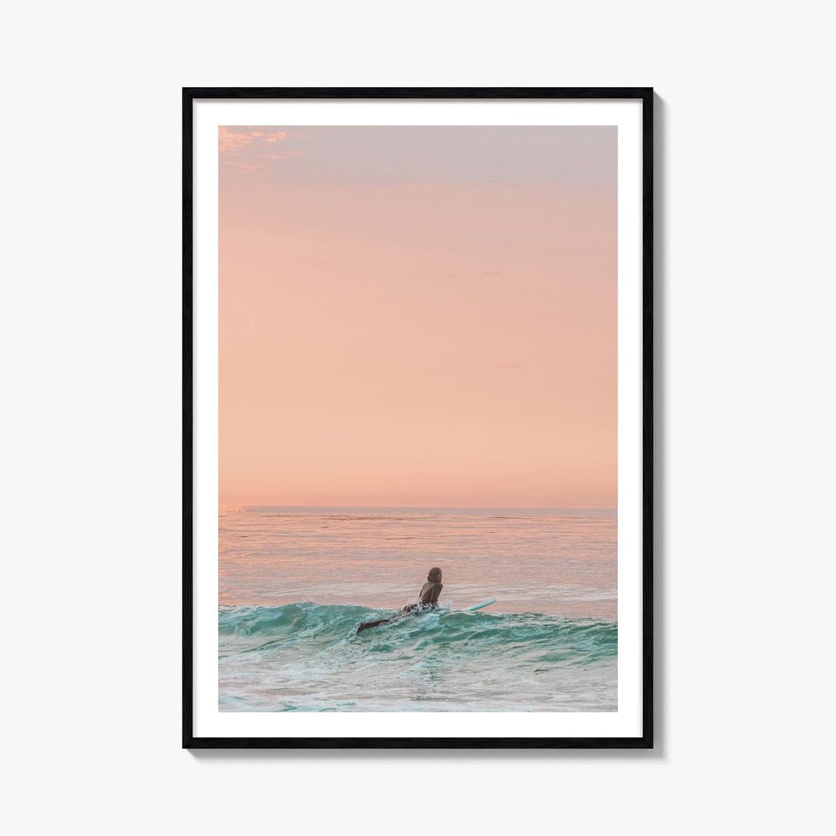 Surfer no. 1 colorful photo poster – vertical wall art, unframed print shown in interior mockup