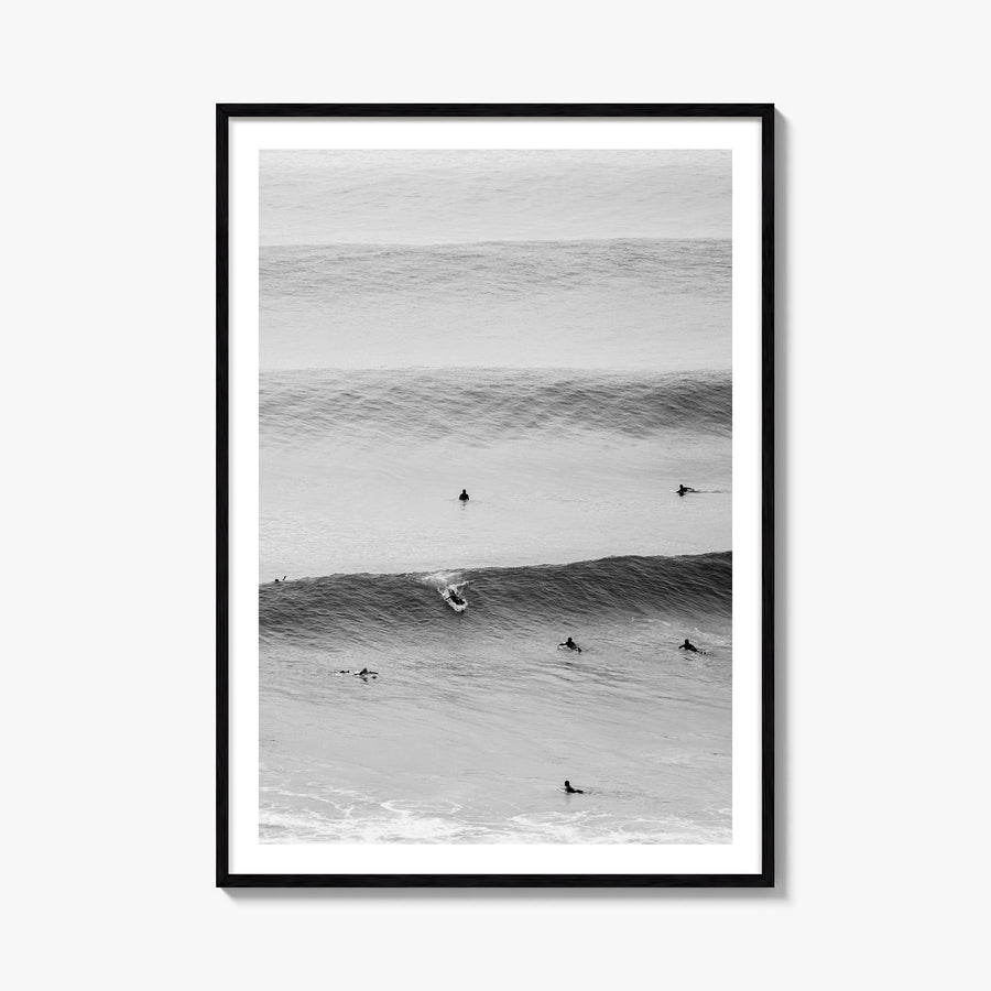 Surfer no. 2 black & white photo poster – vertical wall art, unframed print shown in interior mockup