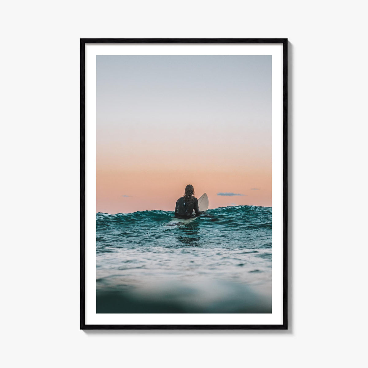 Surfer no. 3 colorful photo poster – vertical wall art, unframed print shown in interior mockup