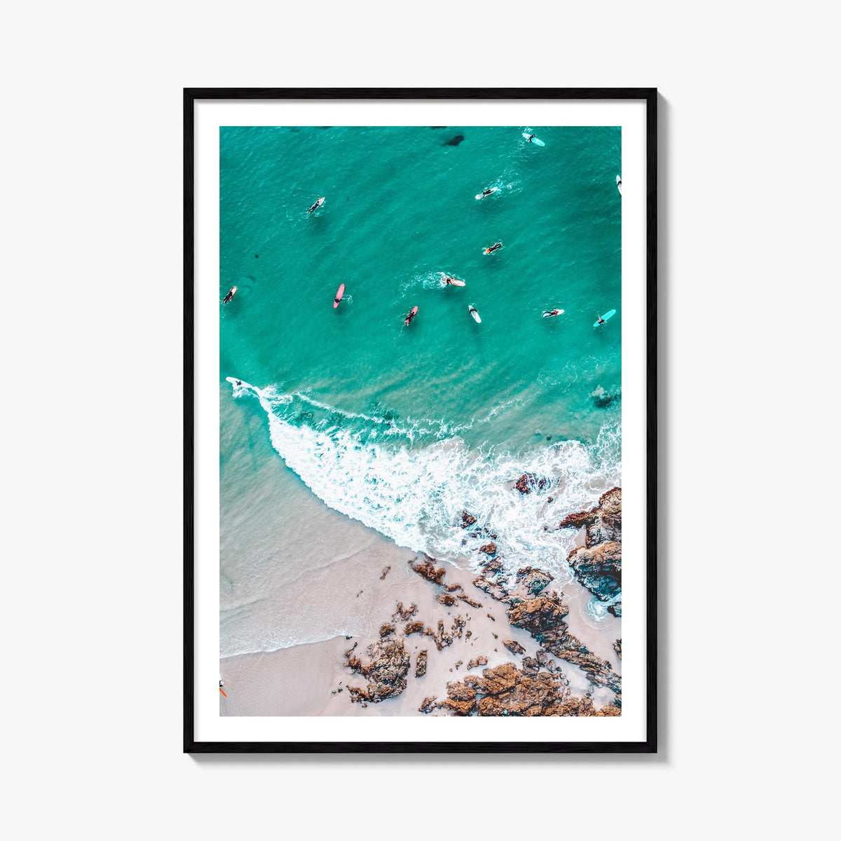 Surfing no. 2 colorful photo poster – vertical wall art, unframed print shown in interior mockup