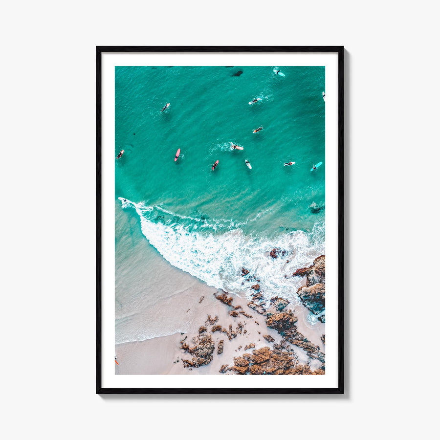 Surfing no. 2 colorful photo poster – vertical wall art, unframed print shown in interior mockup