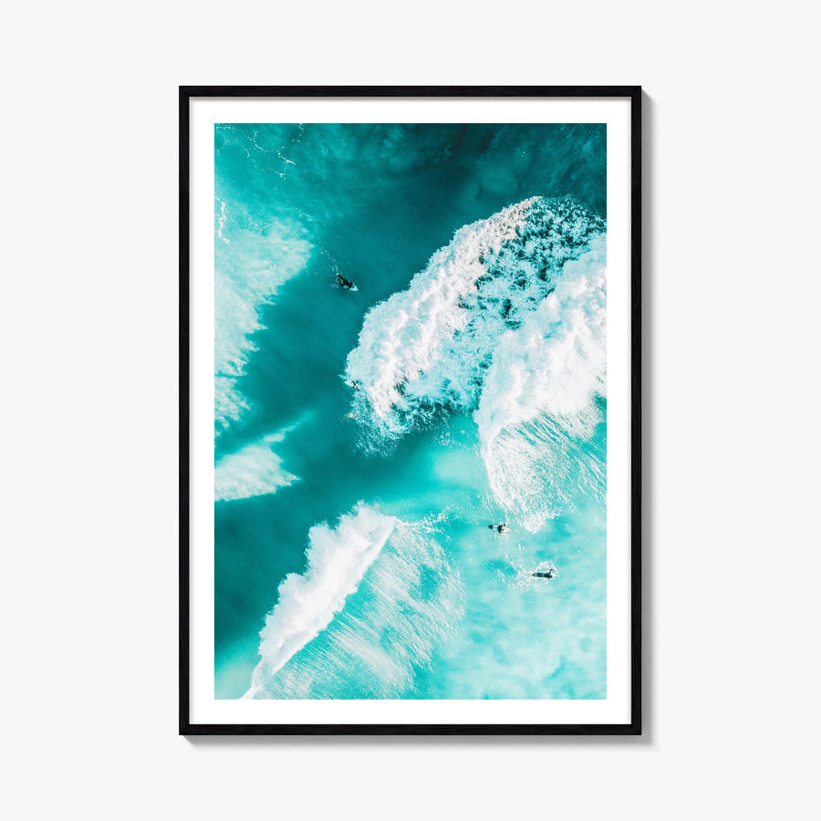 Surfing no. 3 colorful photo poster – vertical wall art, unframed print shown in interior mockup