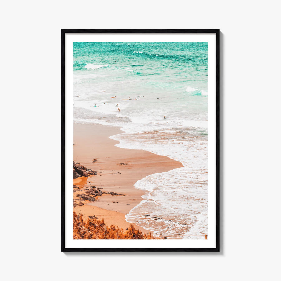 Surfing no. 4 colorful photo poster – vertical wall art, unframed print shown in interior mockup