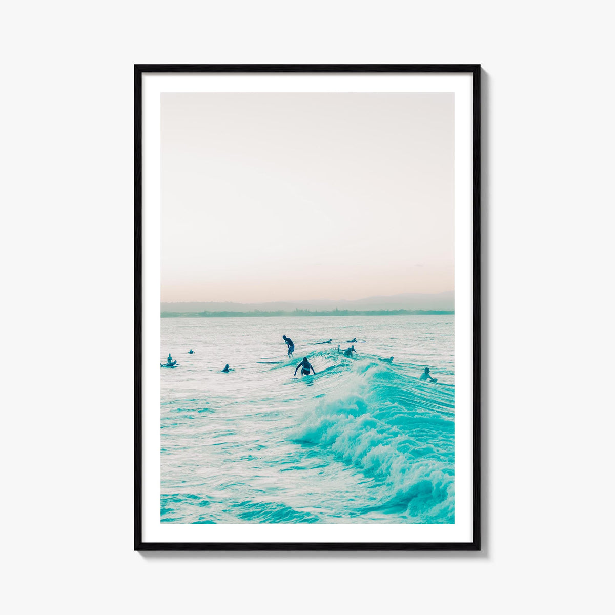 Surfing no. 5 colorful photo poster – vertical wall art, unframed print shown in interior mockup